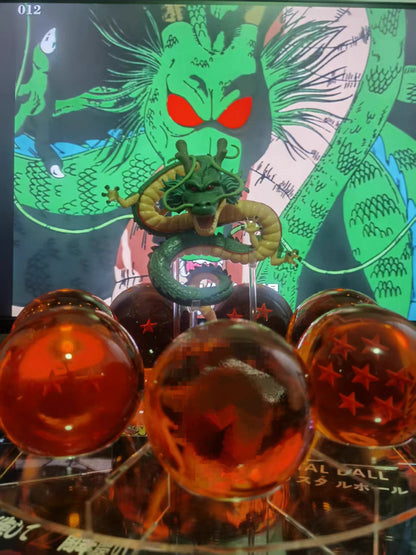 7 Crystal Star Spheres Collection with Mythic Green Dragon Diorama - Celestial Wishing Orbs - 30cm Immortal Dragon Statue