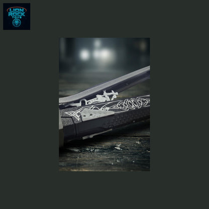 Folding Arm Blade Prop Replica — Engraved Steel-Look Cosplay Sword, Collapsing Mechanism Display Piece