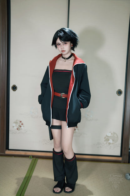 Black and crimson jacket kunoichi cosplay set - photo 1