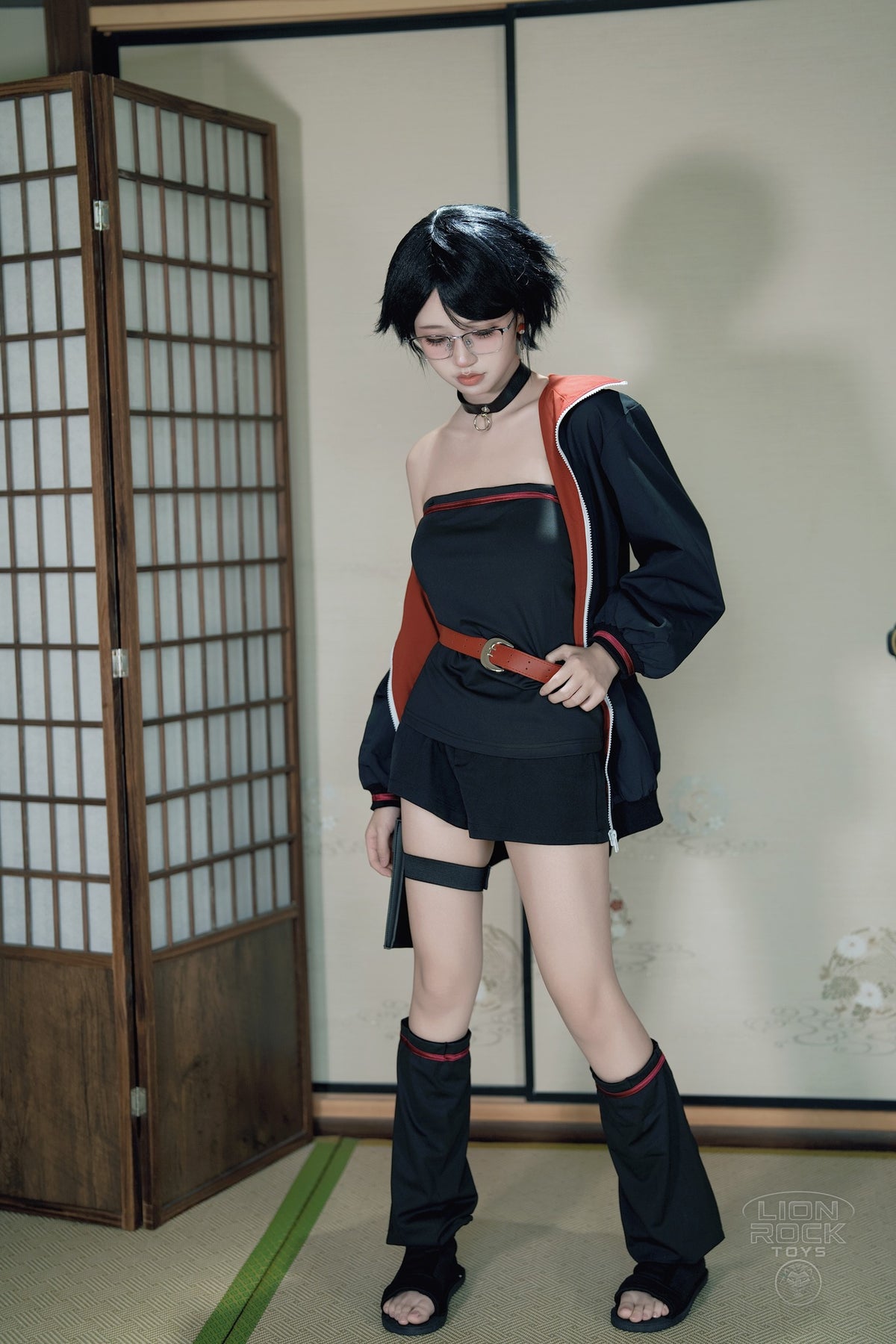 Black and crimson jacket kunoichi cosplay set - photo 2