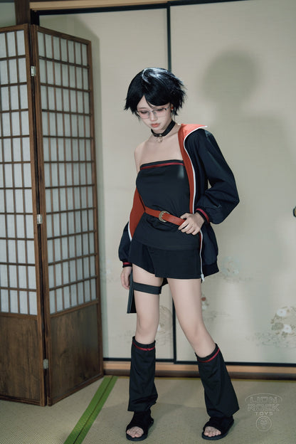 Black and crimson jacket kunoichi cosplay set - photo 2