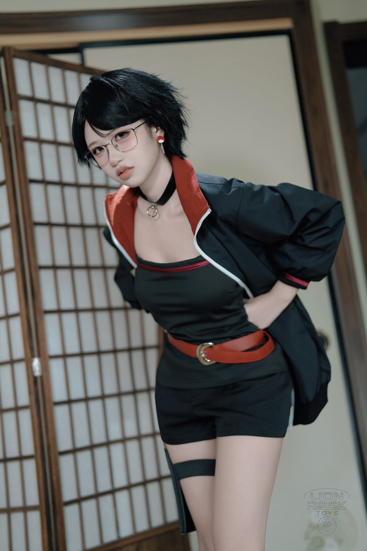 Black and crimson jacket kunoichi cosplay set - photo 3