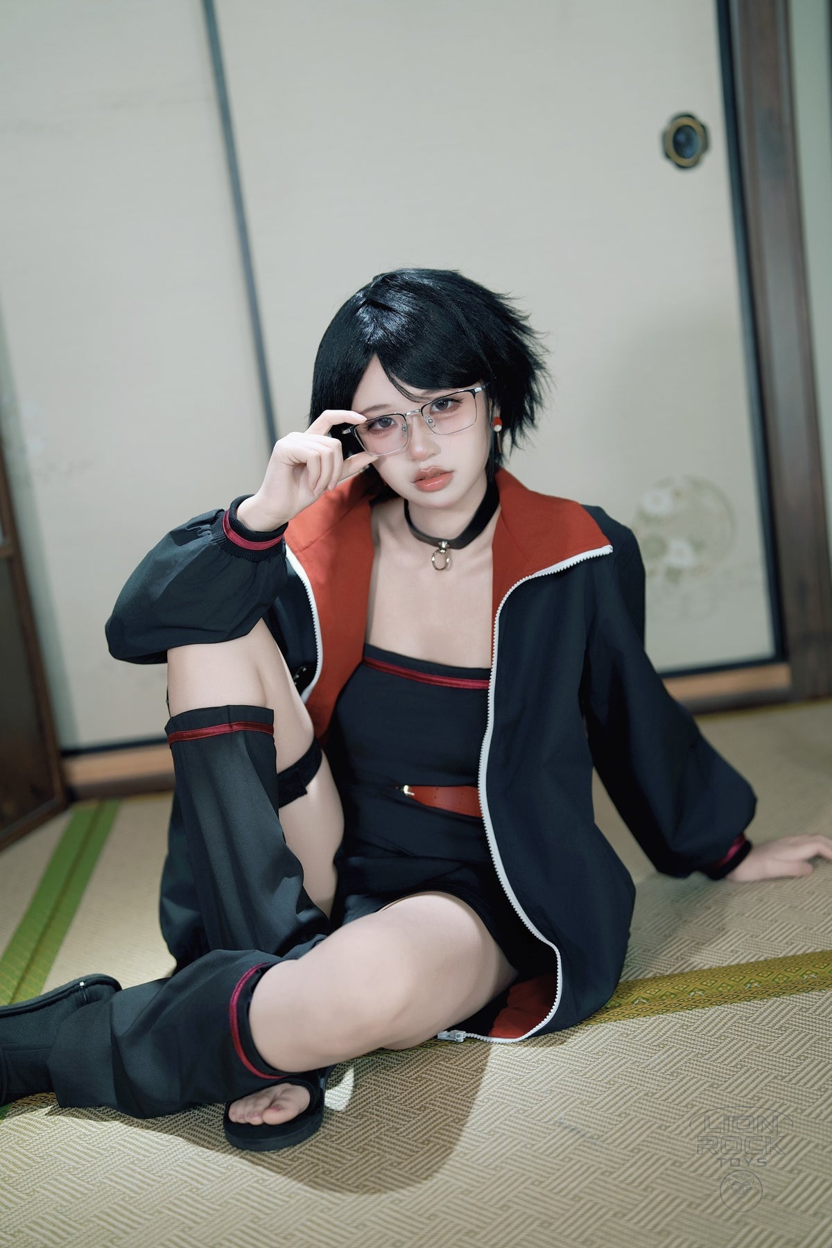 Black and crimson jacket kunoichi cosplay set - photo 5
