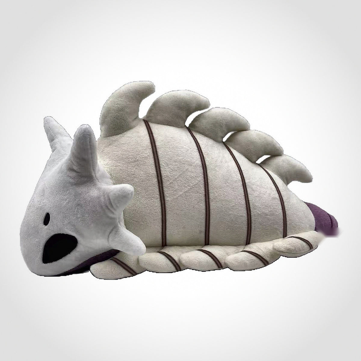 Bell Beast plush side profile, 40 cm, white segmented shell with purple tail