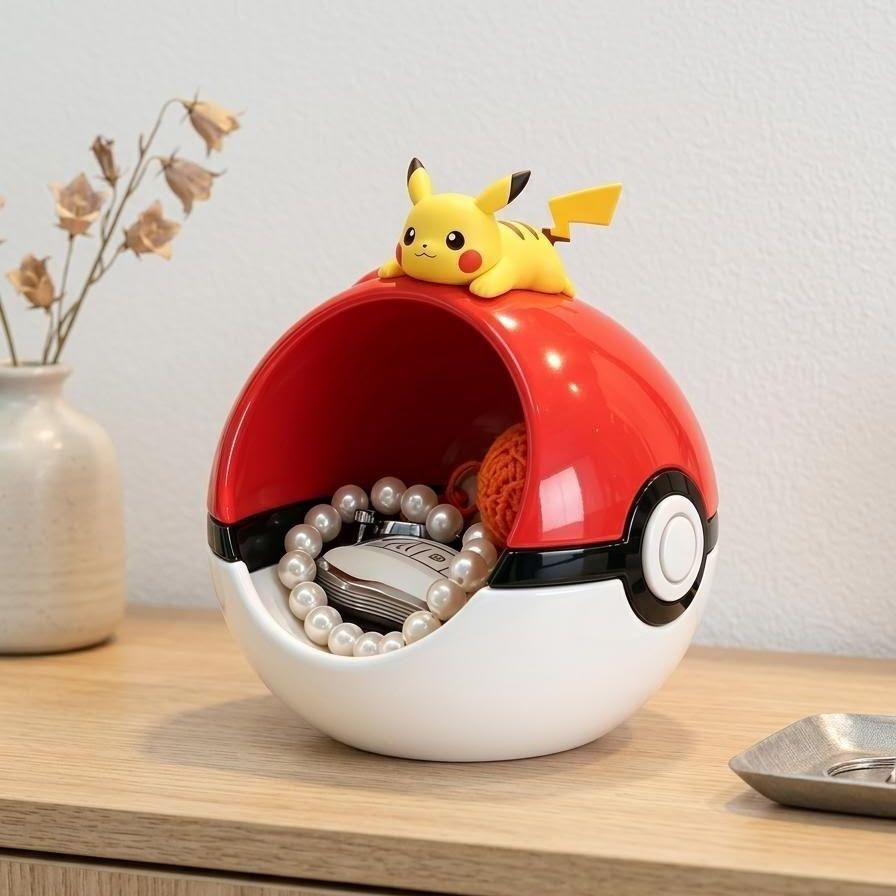 Pikachu Pokeball Desk Organizer | Pokemon Storage Tray with Figure