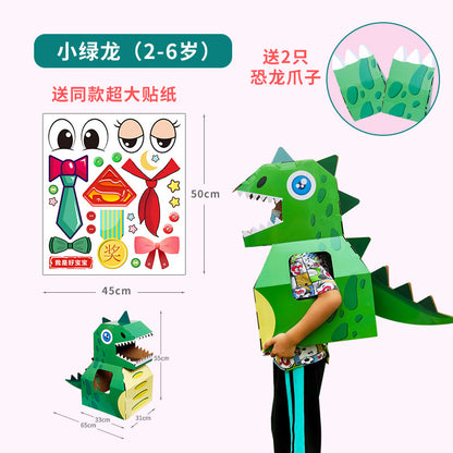 Carton Dinosaur Children's Handmade DIY Carton Car Kindergarten Children Wearable Deformation Toy Airplane Model