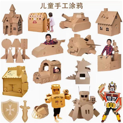 Carton Dinosaur Children's Handmade DIY Carton Car Kindergarten Children Wearable Deformation Toy Airplane Model