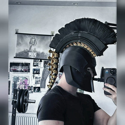 Helmet worn, showing scale against the wearer's shoulders
