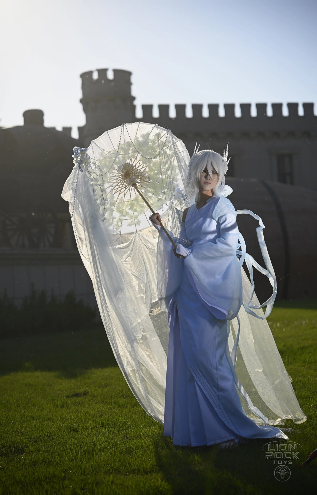 Ice butterfly kimono cosplay set, full length with back wings
