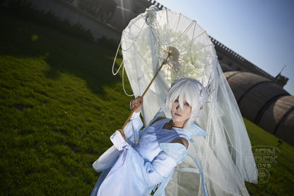 Ice kimono cosplay with sheer back wings
