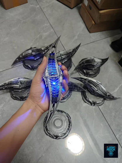 Weathered silver 3D printed energy core artifact