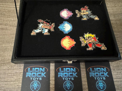 Street Fighter Enamel Pin Set | Ryu, Ken, Akuma Pixel Art Collector's Box