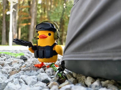 Tactical Duck and Supply Dog Figurines - 3D Printed Gamer Desk Decor | Magnetic Gear Escape Shooter Gaming Gift