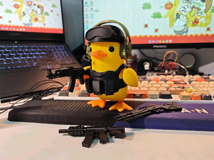 Tactical Duck and Supply Dog Figurines - 3D Printed Gamer Desk Decor | Magnetic Gear Escape Shooter Gaming Gift