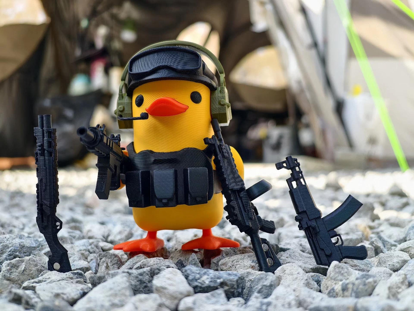 Tactical Duck and Supply Dog Figurines - 3D Printed Gamer Desk Decor | Magnetic Gear Escape Shooter Gaming Gift