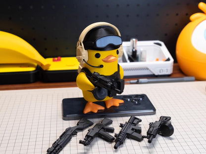 Tactical Duck and Supply Dog Figurines - 3D Printed Gamer Desk Decor | Magnetic Gear Escape Shooter Gaming Gift