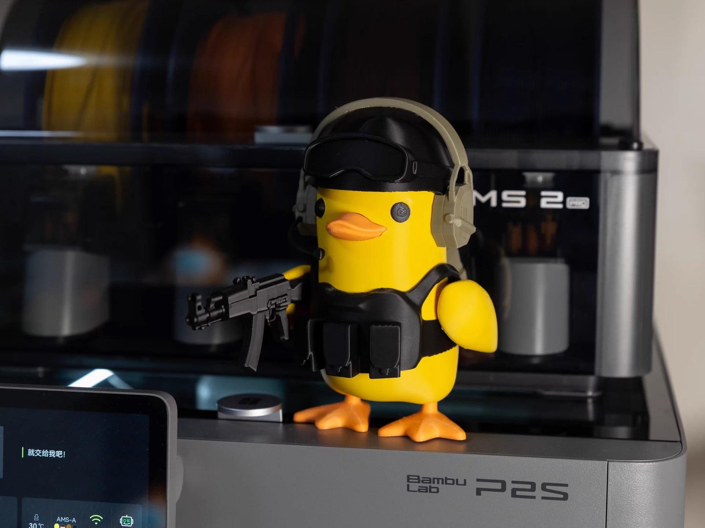 Tactical Duck and Supply Dog Figurines - 3D Printed Gamer Desk Decor | Magnetic Gear Escape Shooter Gaming Gift