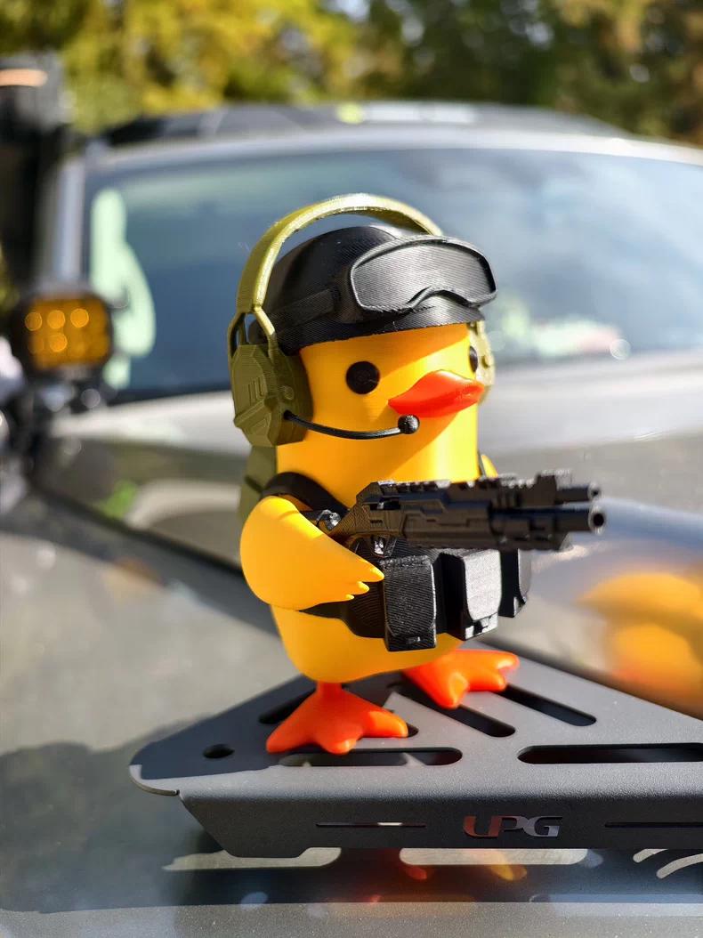 Tactical Duck and Supply Dog Figurines - 3D Printed Gamer Desk Decor | Magnetic Gear Escape Shooter Gaming Gift