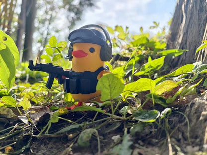 Tactical Duck and Supply Dog Figurines - 3D Printed Gamer Desk Decor | Magnetic Gear Escape Shooter Gaming Gift