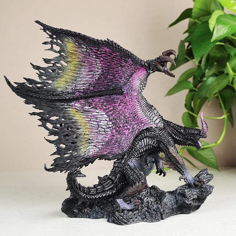Hand-Painted Purple Wing Dragon Statue – Dark Fantasy Wyvern Collectible Figure | Elden Ring Inspired Gamer Decor Gift