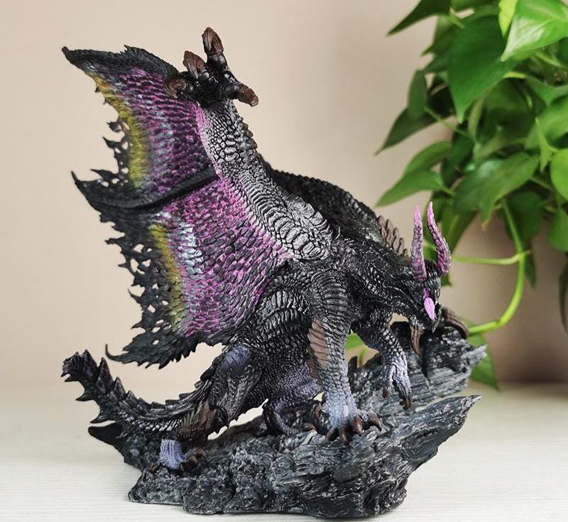 Hand-Painted Purple Wing Dragon Statue – Dark Fantasy Wyvern Collectible Figure | Elden Ring Inspired Gamer Decor Gift