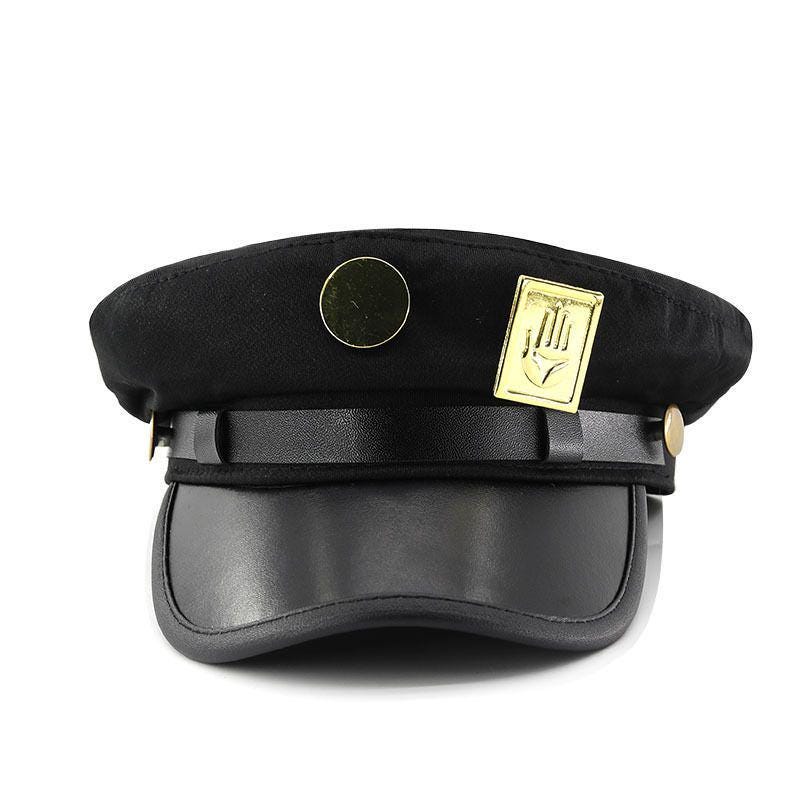 Stardust Delinquent Cosplay Cap - Iconic Anime Sailor Hat with Metallic Hand & Round Emblems, Adjustable Stand User Headwear,Noir Style Prop