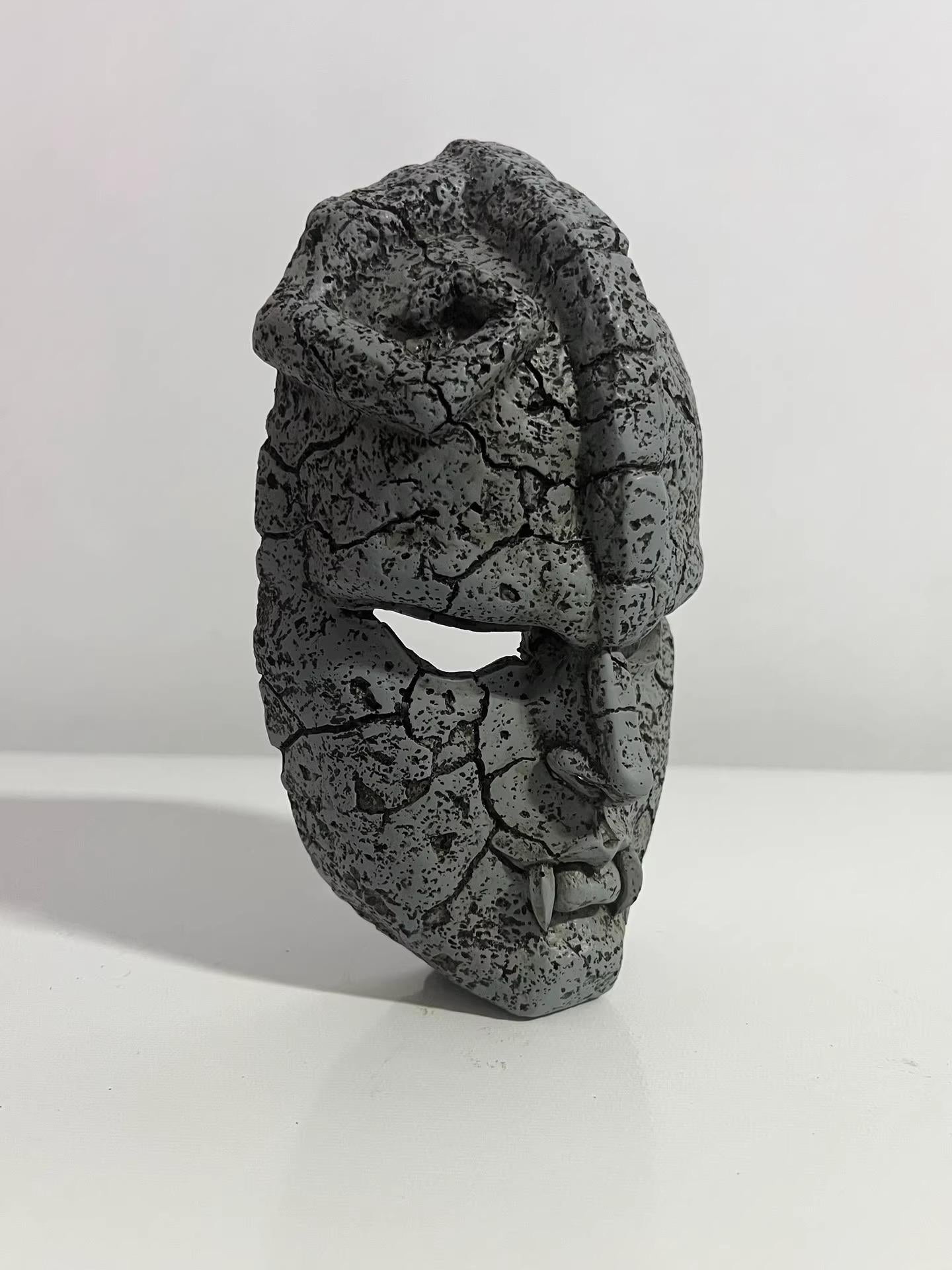 Ancient Stone Mask Prop - Hand-Painted Aztec Vampire Relic - 1:1 Scale Resin Replica for Gothic Decor, Cosplay, & Supernatural Collections