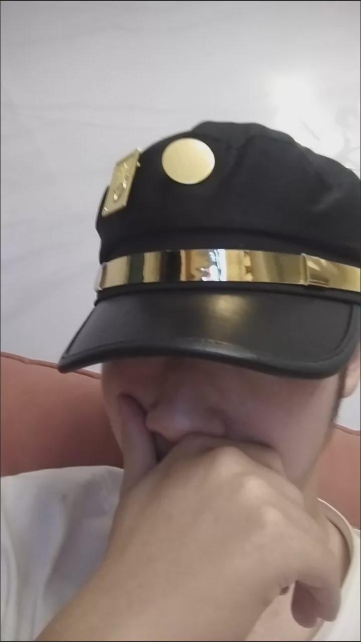 Stardust Delinquent Cosplay Cap - Iconic Anime Sailor Hat with Metallic Hand & Round Emblems, Adjustable Stand User Headwear,Noir Style Prop