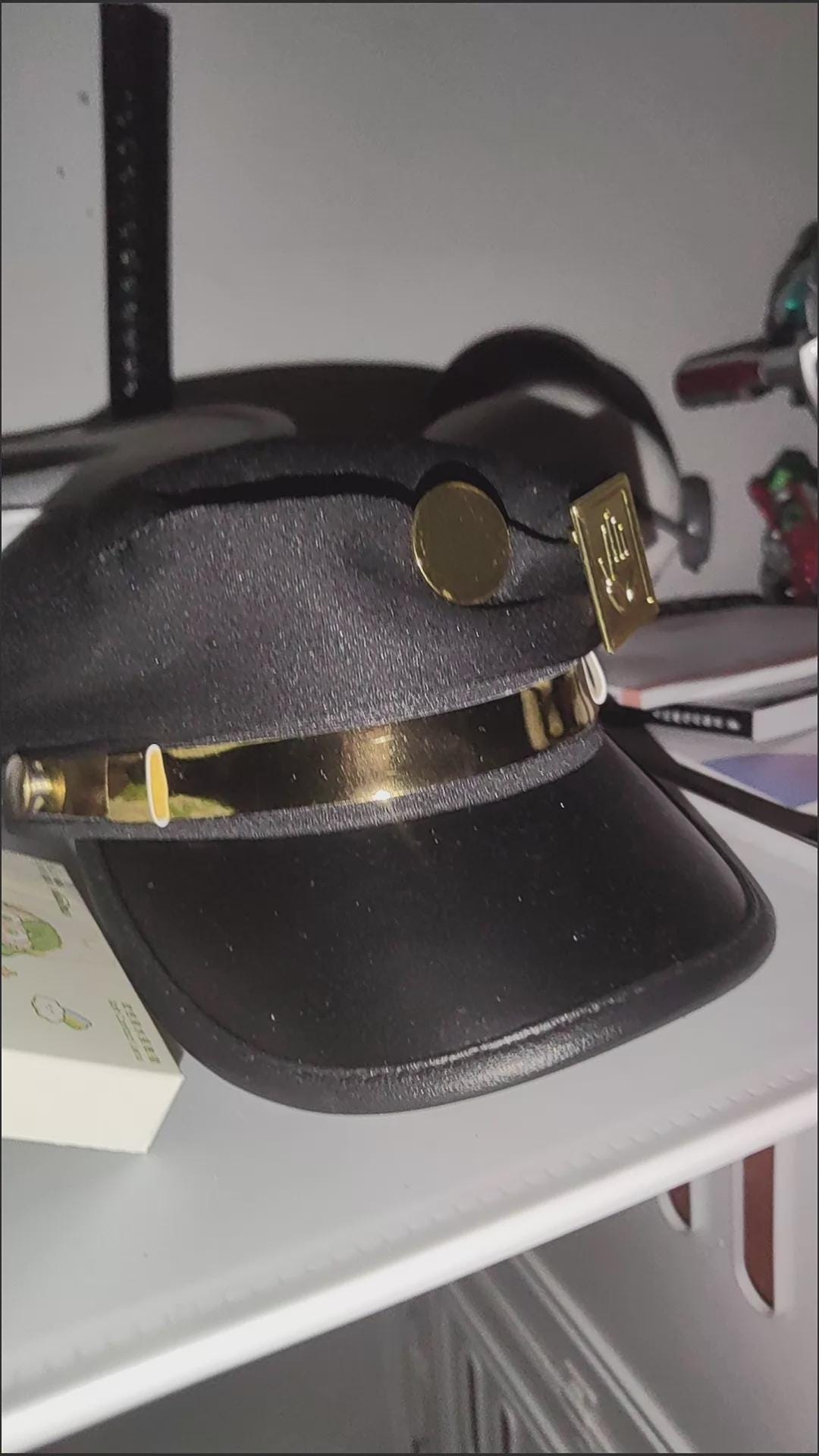 Stardust Delinquent Cosplay Cap - Iconic Anime Sailor Hat with Metallic Hand & Round Emblems, Adjustable Stand User Headwear,Noir Style Prop