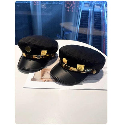 Stardust Delinquent Cosplay Cap - Iconic Anime Sailor Hat with Metallic Hand & Round Emblems, Adjustable Stand User Headwear,Noir Style Prop