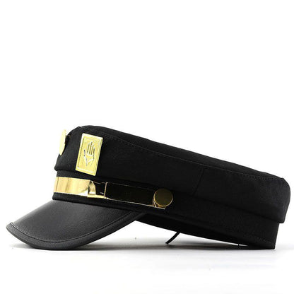 Stardust Delinquent Cosplay Cap - Iconic Anime Sailor Hat with Metallic Hand & Round Emblems, Adjustable Stand User Headwear,Noir Style Prop