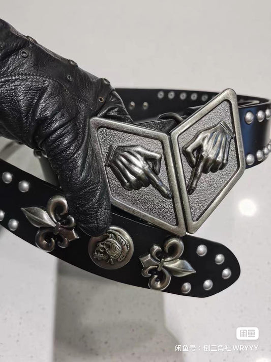 Steel Ball Run Genuine Leather Belt - Western Outlaw Executioner Waistband with Antique Hand Buckle, SBR Inspired Professional Cosplay Prop