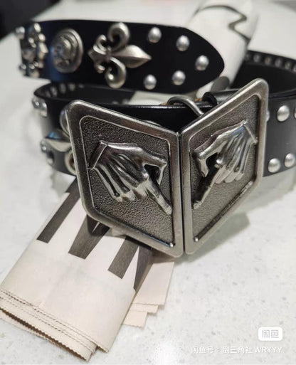 Steel Ball Run Genuine Leather Belt - Western Outlaw Executioner Waistband with Antique Hand Buckle, SBR Inspired Professional Cosplay Prop