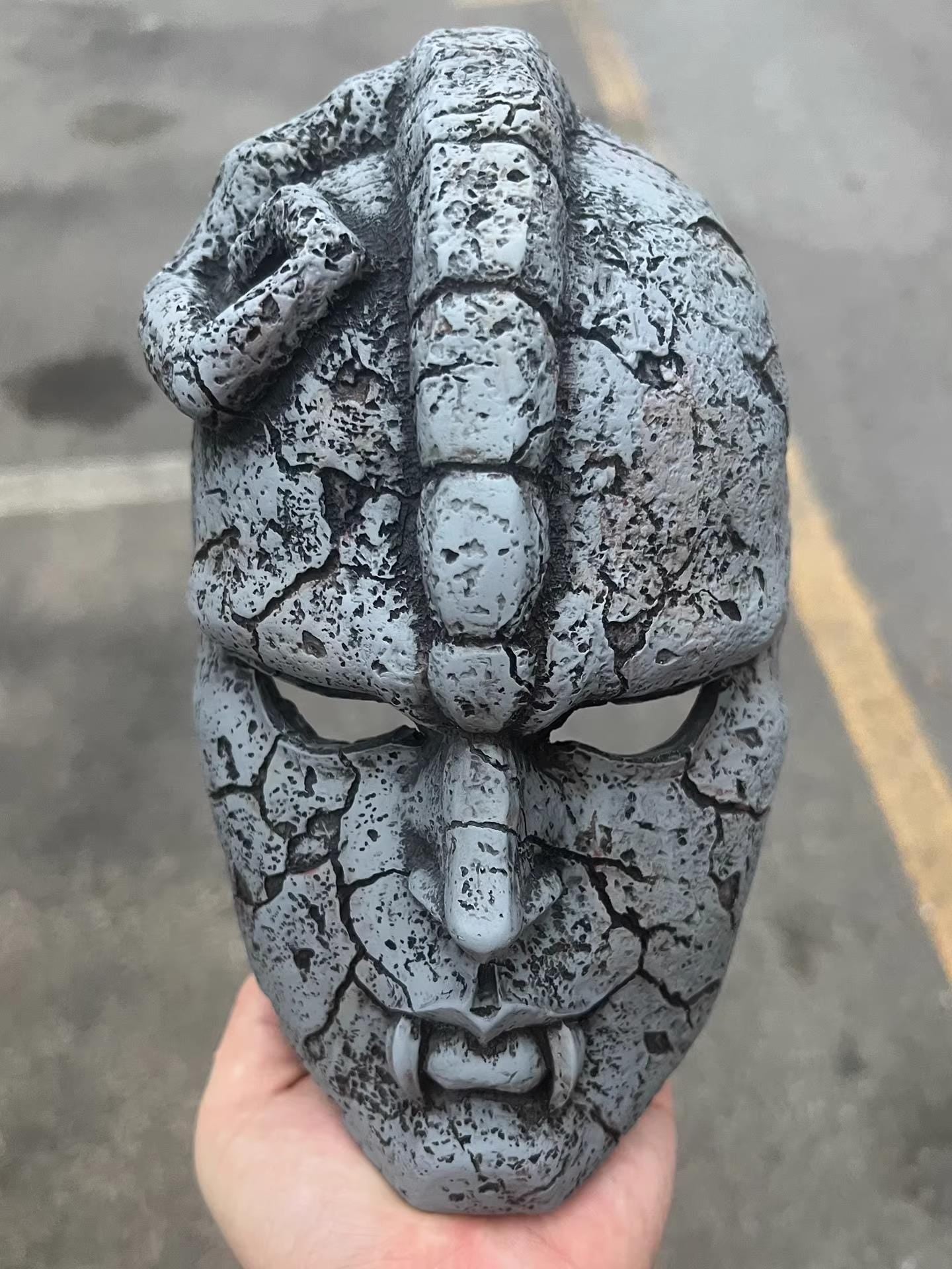 Ancient Stone Mask Prop - Hand-Painted Aztec Vampire Relic - 1:1 Scale Resin Replica for Gothic Decor, Cosplay, & Supernatural Collections