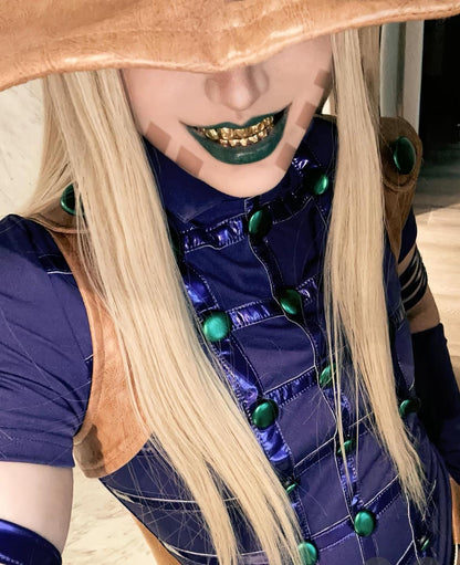Gyro Zeppeli Golden Grillz - Go Go Zeppeli Teeth Replica - Steel Ball Run Cosplay Accessory - Adjustable Gold Mouthpiece - JoJo SBR Prop