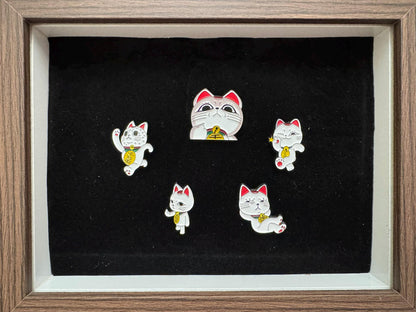 Anime Folklore Enamel Pin Collector Sets in Display Gift Box - Bizarre Adventure, Shinobi Path, & Lucky Maneki Neko Premium Framed Gift