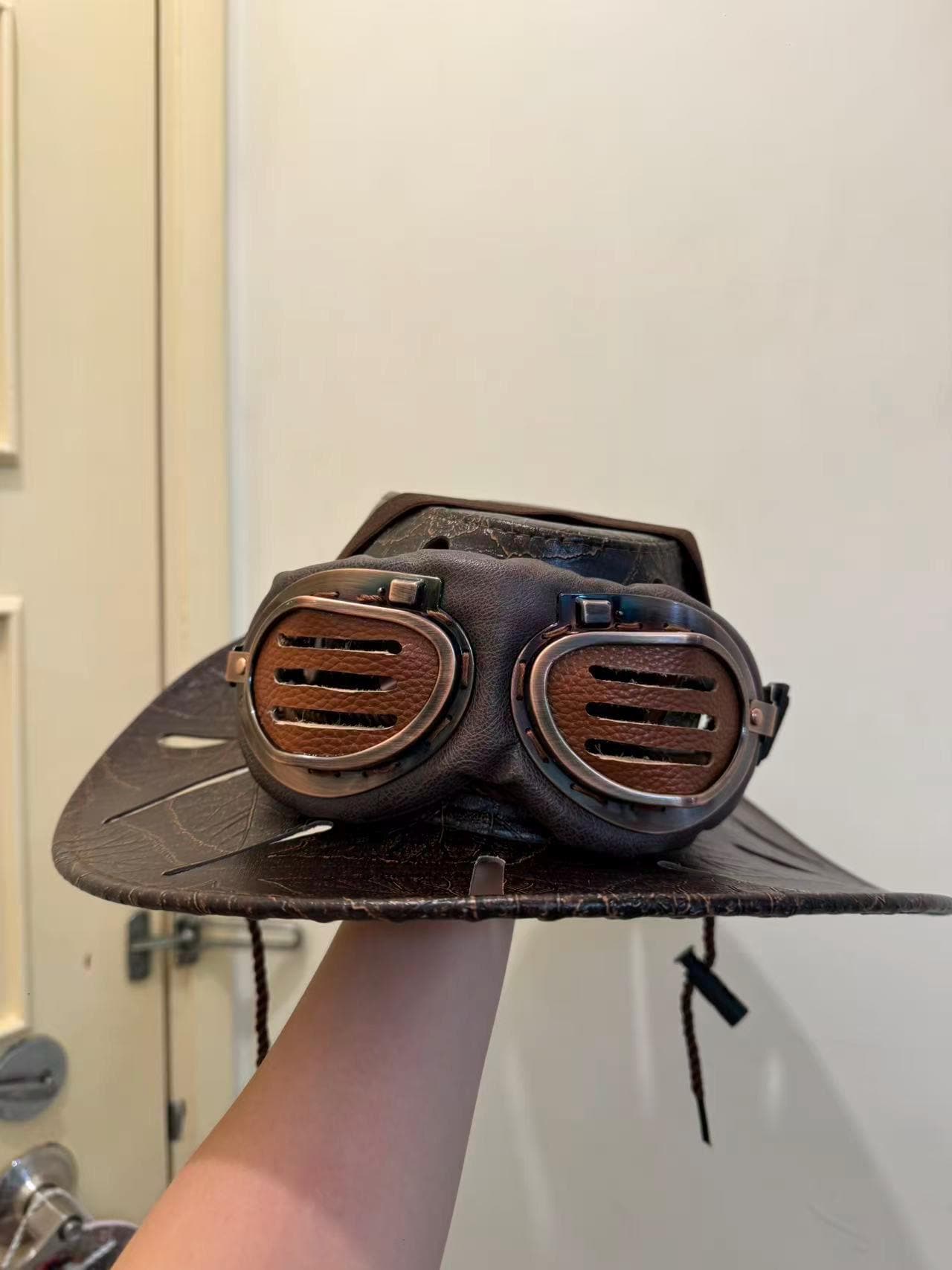CUSTOM MADE: Real Cowhide Leather Executioner’s Hat - Professional Artisan Tailoring 22-Slot Ventilated Western Hat Premium Leather Goggles
