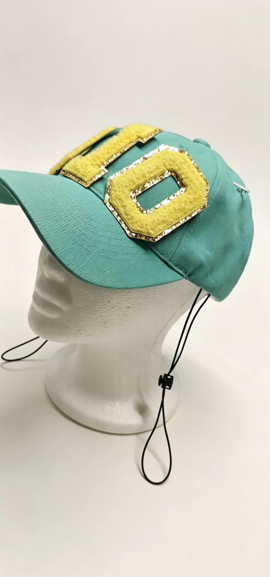 Turquoise Equestrian Jockey Cap with Gold "DIO" Lettering - SBR Inspired Cosplay Hat - Adjustable Rope Strap - Daily Wear Anime Accessory