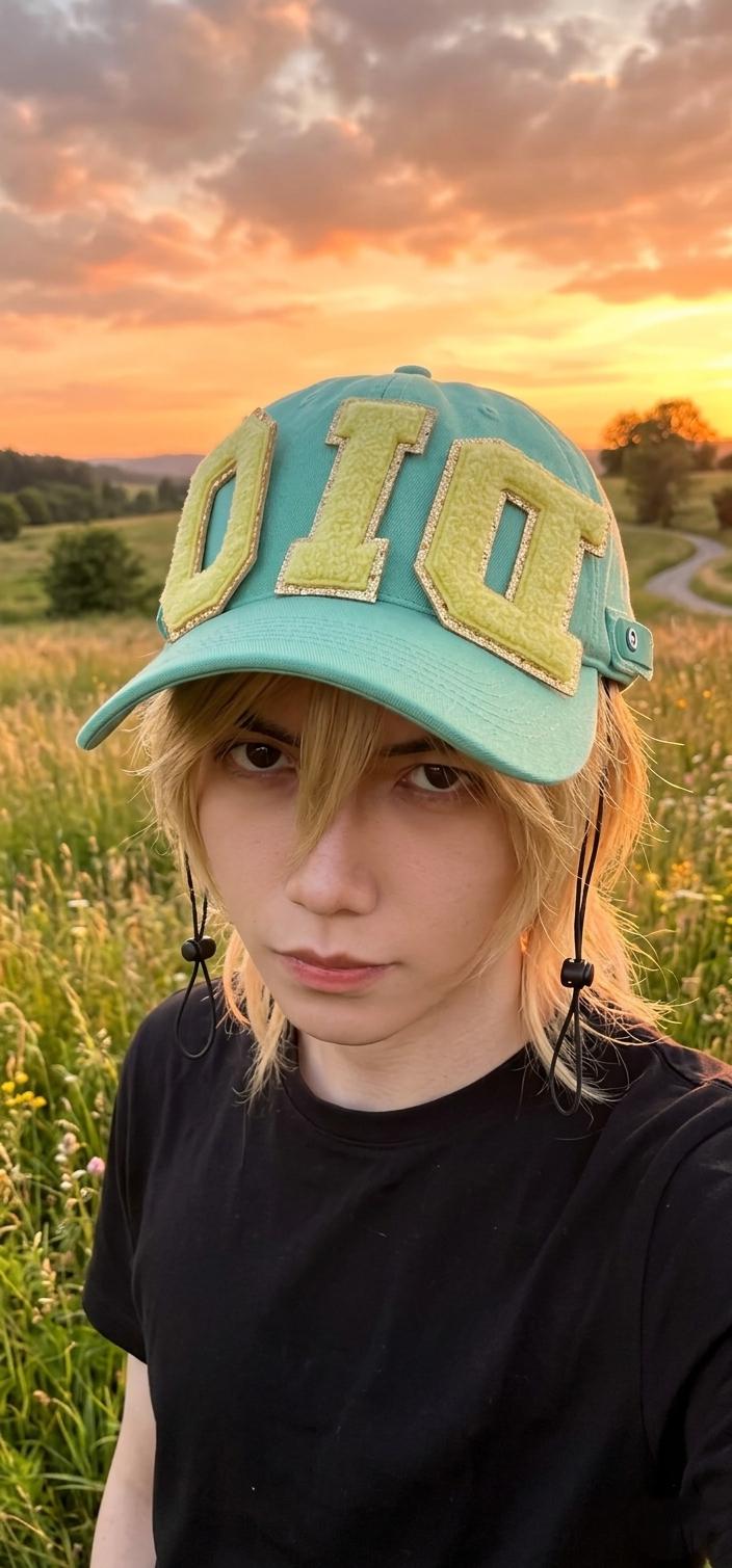 Turquoise Equestrian Jockey Cap with Gold "DIO" Lettering - SBR Inspired Cosplay Hat - Adjustable Rope Strap - Daily Wear Anime Accessory