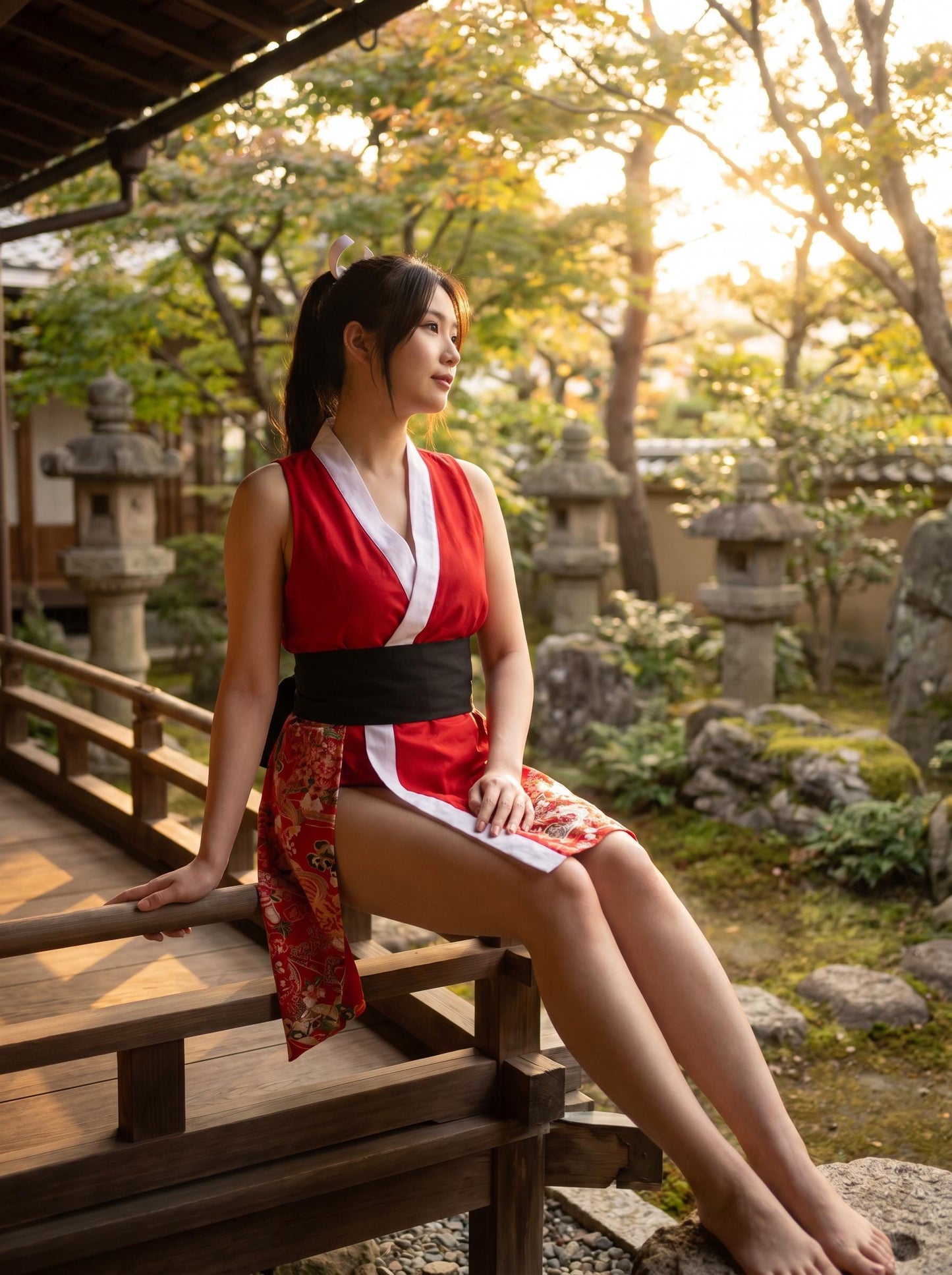 Mai Shiranui Cosplay Costume, King of Fighters Full Set, KOF Mai Outfit, Red Kimono, Folding Fan Included, Anime Expo