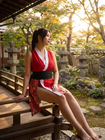 Mai Shiranui Cosplay Costume, King of Fighters Full Set, KOF Mai Outfit, Red Kimono, Folding Fan Included, Anime Expo