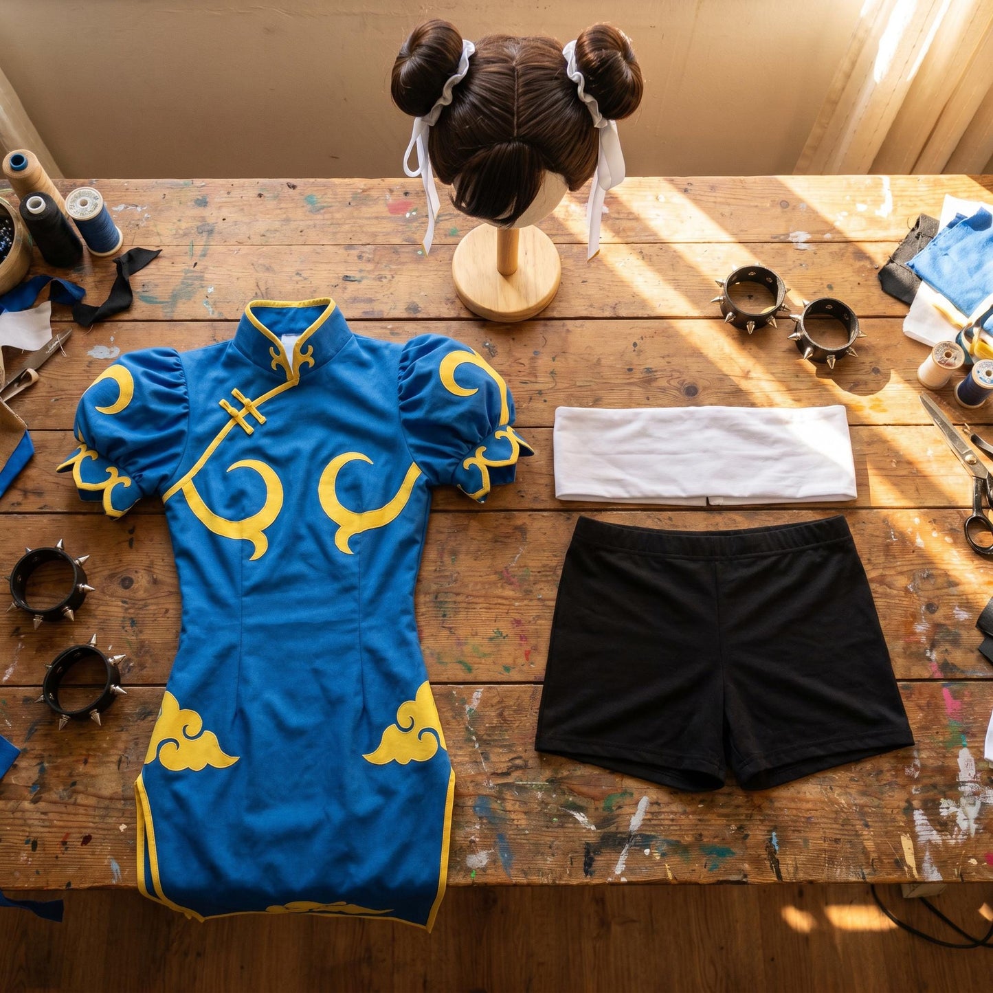 Chun-Li Cosplay Costume, Street Fighter Full Set, SF Chun-Li Outfit, Blue Qipao, Anime Expo (Wig NOT included)