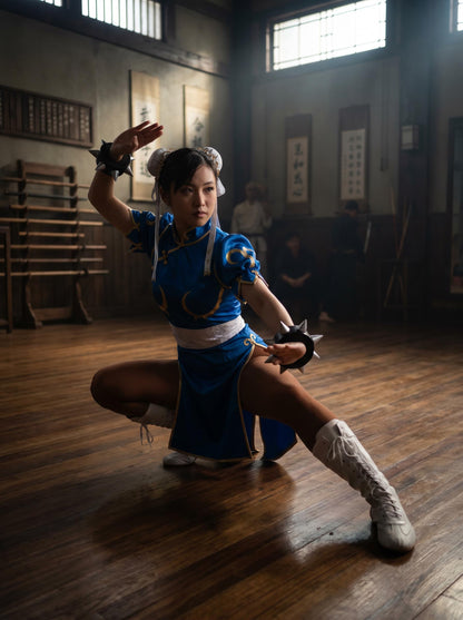Chun-Li Cosplay Costume, Street Fighter Full Set, SF Chun-Li Outfit, Blue Qipao, Anime Expo (Wig NOT included)