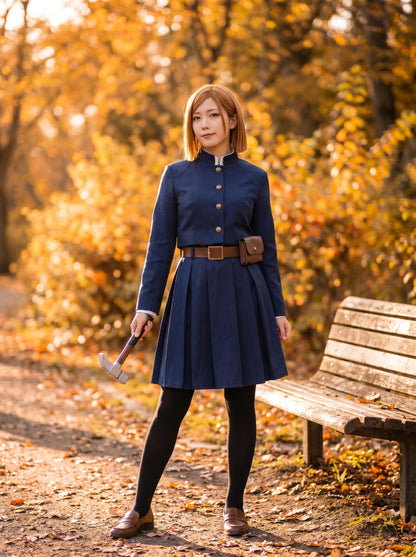 Anime Curse Sorcerer Uniform Jacket Skirt Set with Wig - Dark Fantasy High School Cosplay Outfit for Women - Complete Character Suit