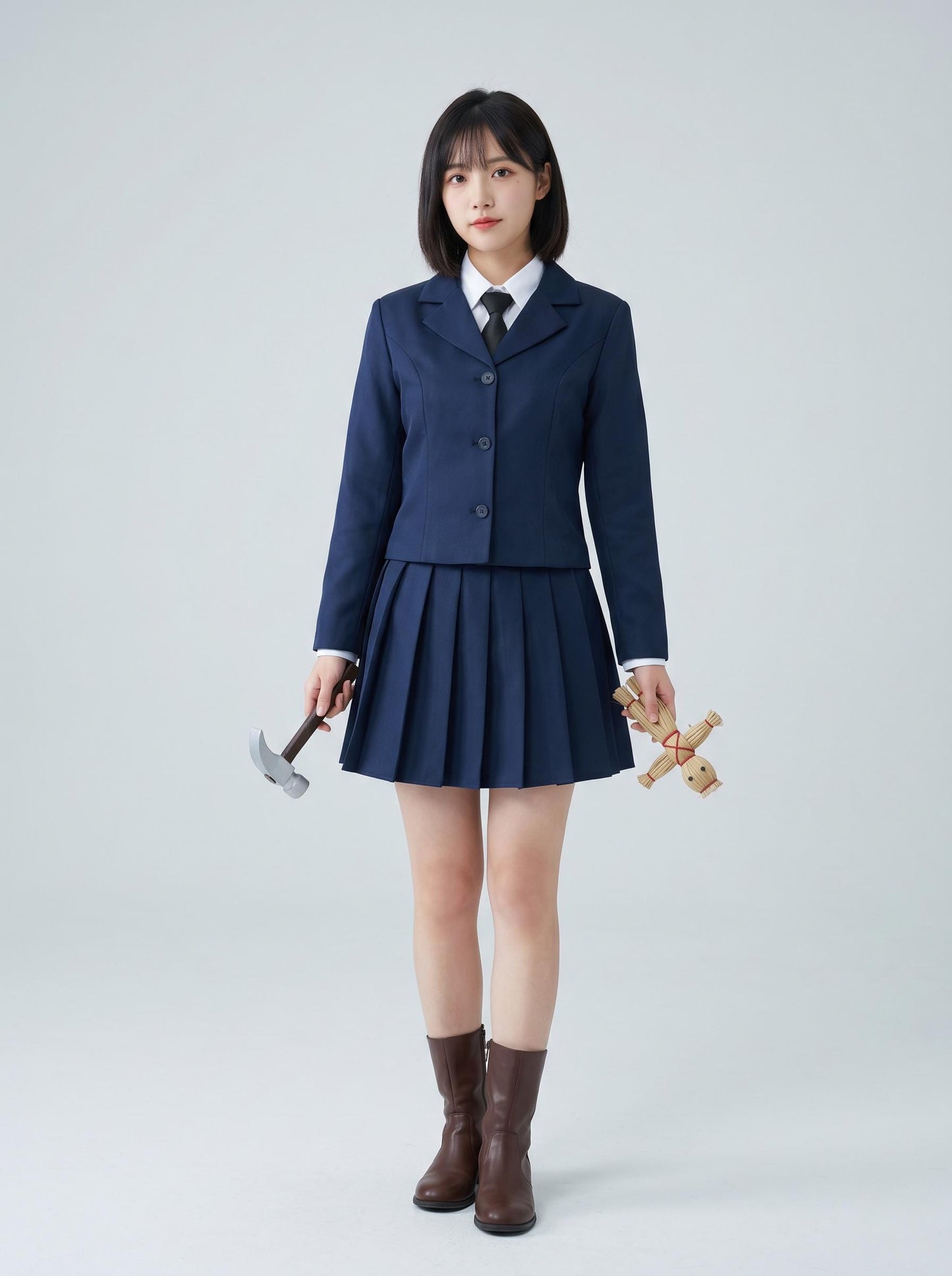 Anime Curse Sorcerer Uniform Jacket Skirt Set with Wig - Dark Fantasy High School Cosplay Outfit for Women - Complete Character Suit