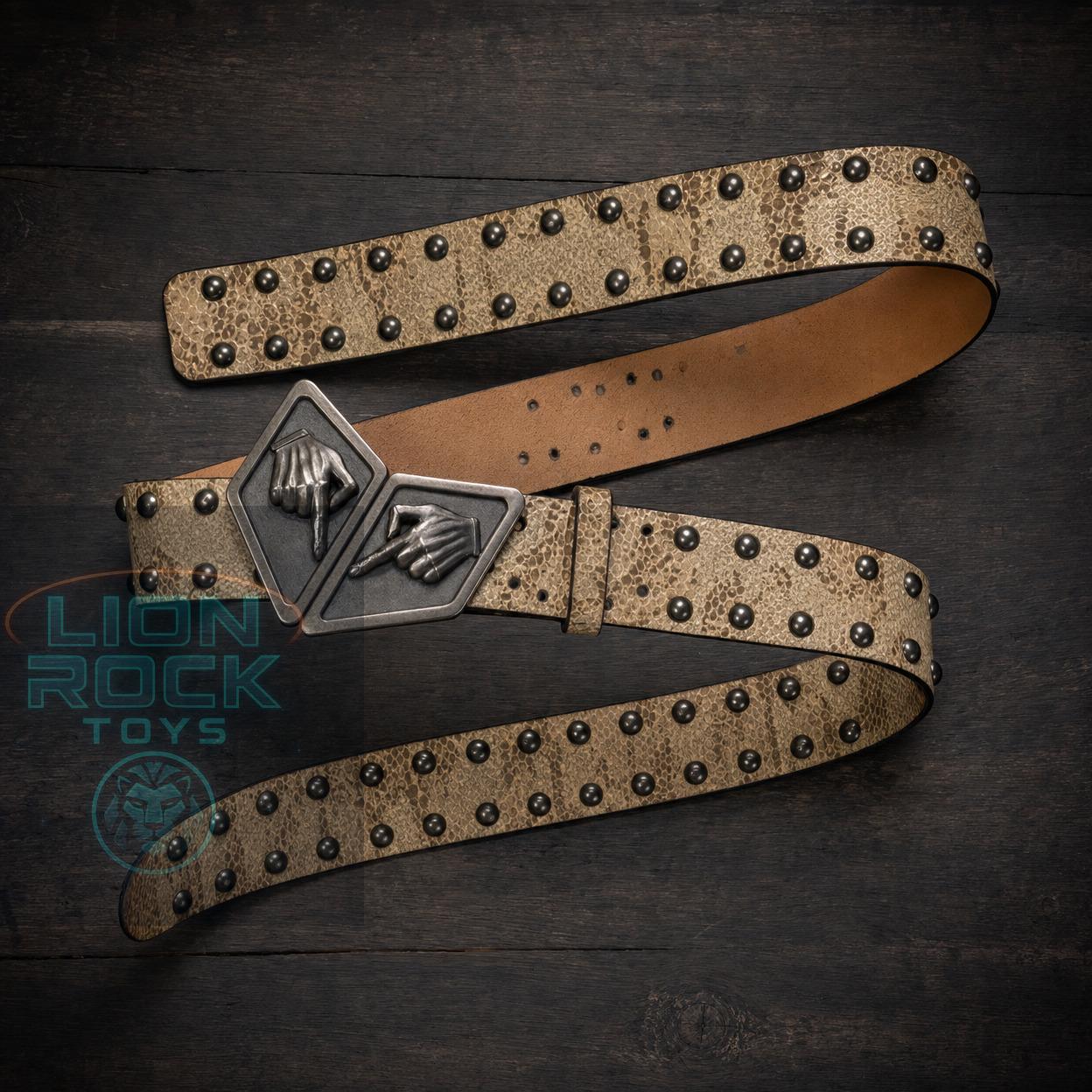SBR Steel Ball Run Genuine Leather Belt, Tan Snakeskin Outlaw Executioner Waistband with Hand Buckle, Professional Anime Cosplay Prop