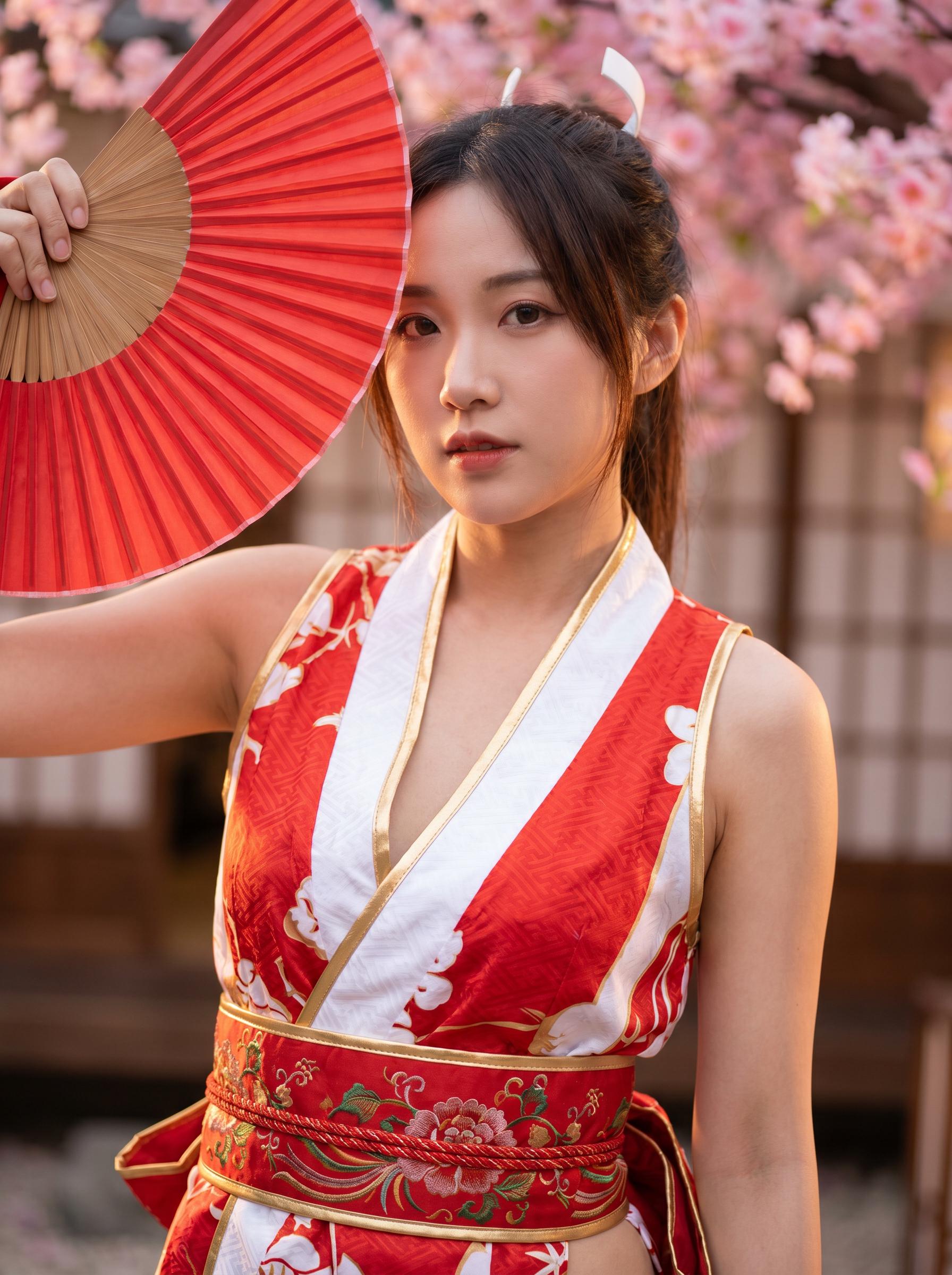 Mai Shiranui Cosplay Costume, King of Fighters Full Set, KOF Mai Outfit, Red Kimono, Folding Fan Included, Anime Expo