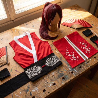 Mai Shiranui Cosplay Costume, King of Fighters Full Set, KOF Mai Outfit, Red Kimono, Folding Fan Included, Anime Expo