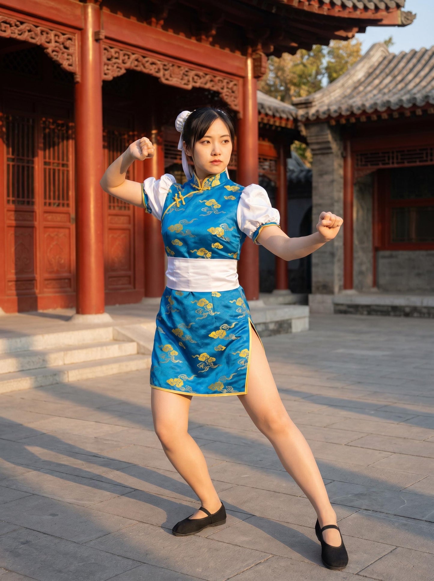 Chun-Li Cosplay Costume, Street Fighter Full Set, SF Chun-Li Outfit, Blue Qipao, Anime Expo (Wig NOT included)