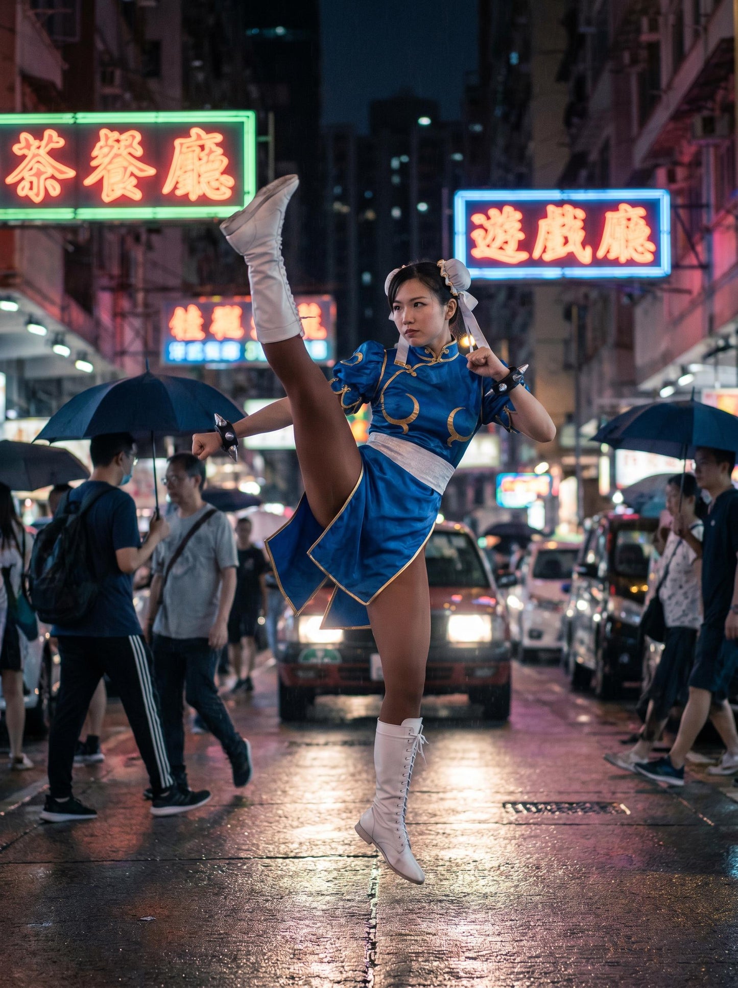 Chun-Li Cosplay Costume, Street Fighter Full Set, SF Chun-Li Outfit, Blue Qipao, Anime Expo (Wig NOT included)